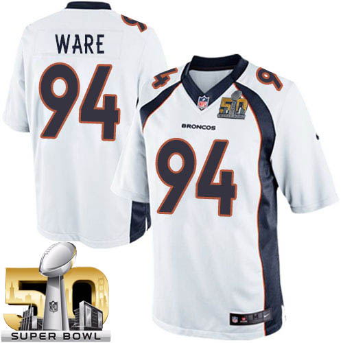 Men's Limited DeMarcus Ware Super Bowl L Nike Jersey White Road - #94 NFL Denver Broncos